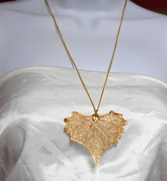 Vintage 24K Gold Dipped Sycamore Leaf Pendant Nec… - image 3
