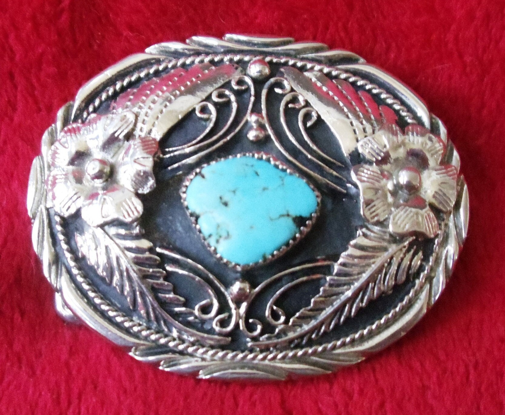 Turquoise Belt Buckle Vintage S.S.I. Western Navajo  display picture 2