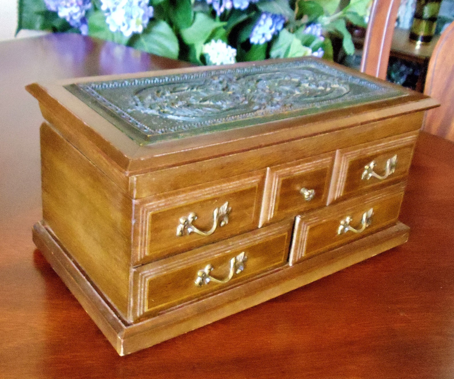 Vintage Toyo Japan Musical Jewelry Box Oak Wood Red Velvet Etsy