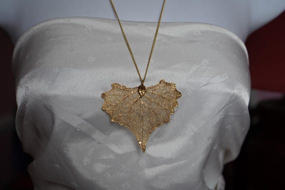 Vintage 24K Gold Dipped Sycamore Leaf Pendant Nec… - image 6