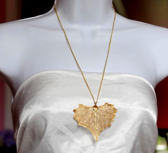 Vintage 24K Gold Dipped Sycamore Leaf Pendant Nec… - image 1