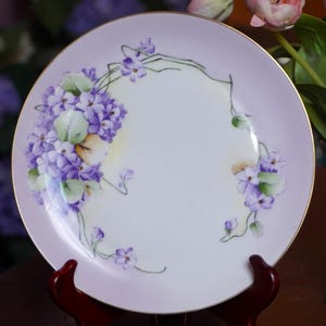 Bavaria Violets Plate, Antique 1880-1918 Zeh Scherzer & Co Studio Hand Painted Collector&#39;s Porcelain Plate, Z.S.Co Sign Purple Violets Plate