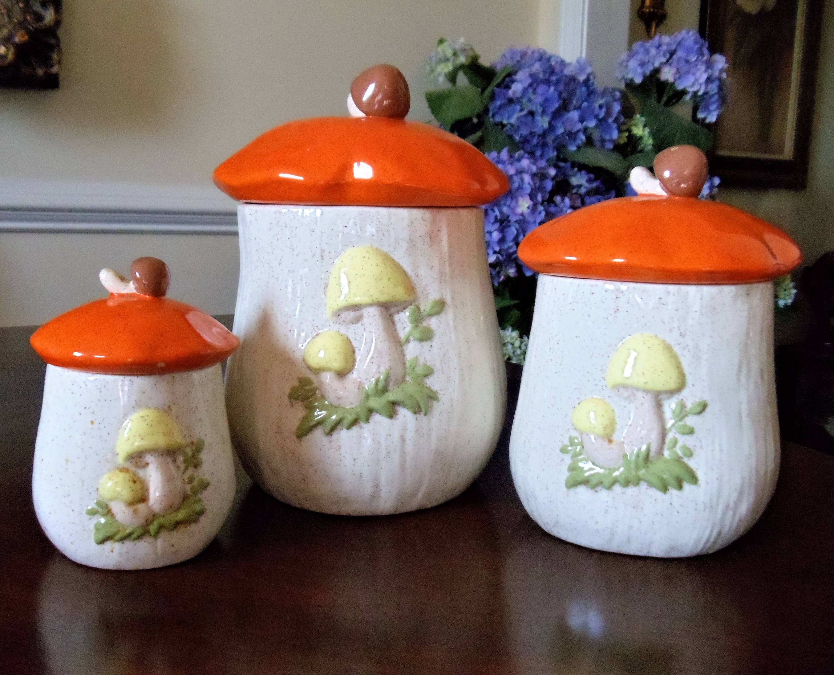 Mushroom Cookie Jar Canister Set of 3 Handpainted Bright & Etsy