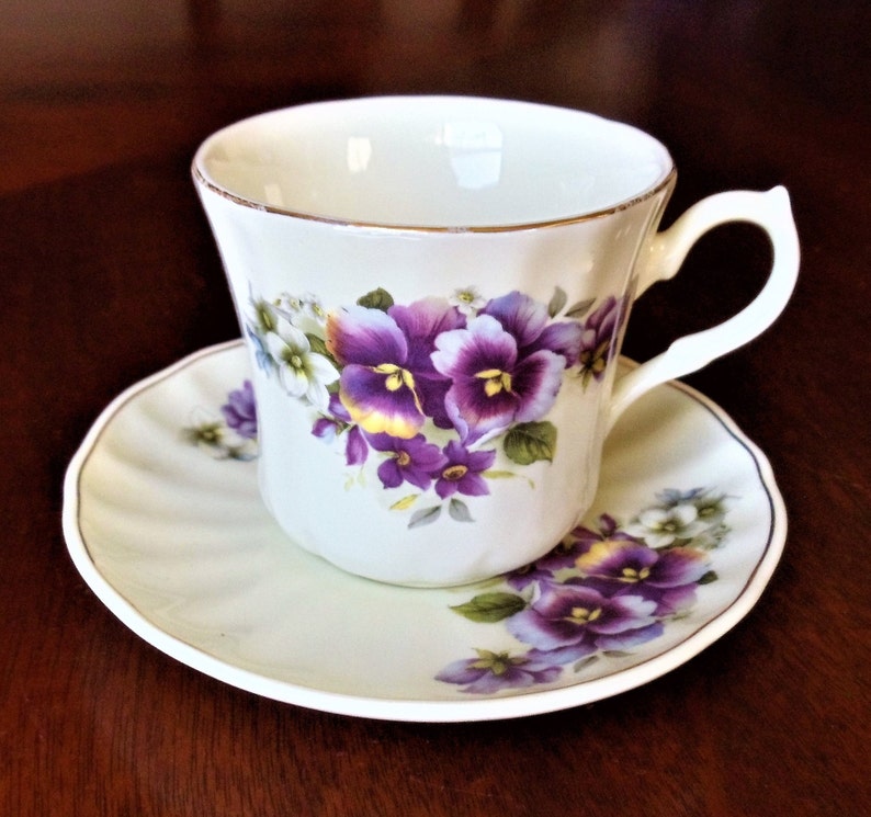 Vintage Pansy Flowers 2 Person Tea Set Purple Pansies Green Etsy