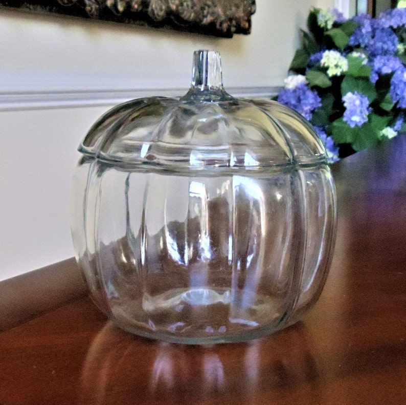 Thanksgiving Pumpkin Cookie Jar Vintage Clear Glass Pumpkin Etsy