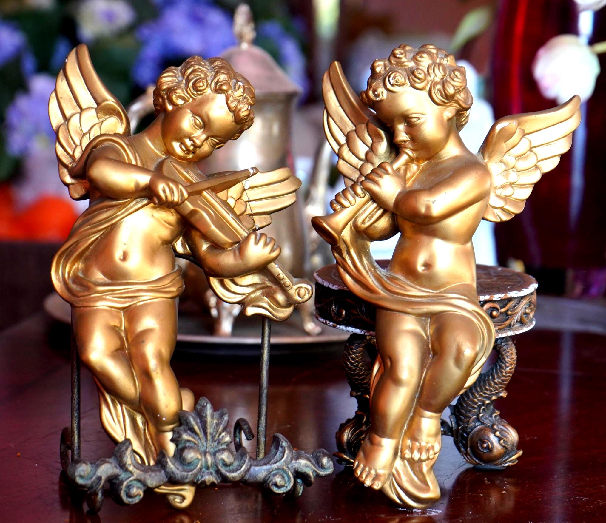 Vintage Gold Gilt Angel Wall Plaques, Cherubs Playing Musical ...