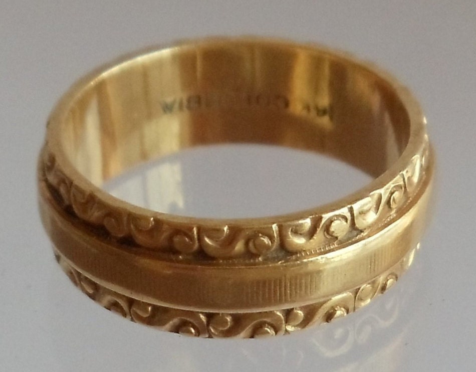 Vintage Ring 18金13.5～14号 Vintage 14K Yellow Gold Ornate Band Ring - Mid Century Columbia