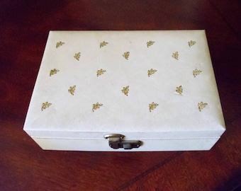 Vintage Faux Leather Jewelry Box, Burgundy Velvet Lining, 1960s