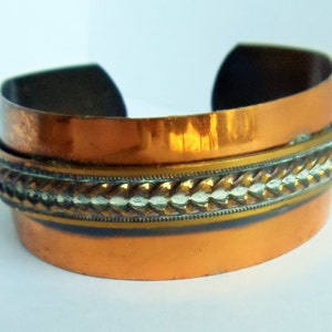 Copper Wide Cuff Bracelet, Vintage Raised Double Twisted Rope Design Bracelet, Handmade Bracelet, Signed "GENUINE COPPER" Bracelet, 1960s'