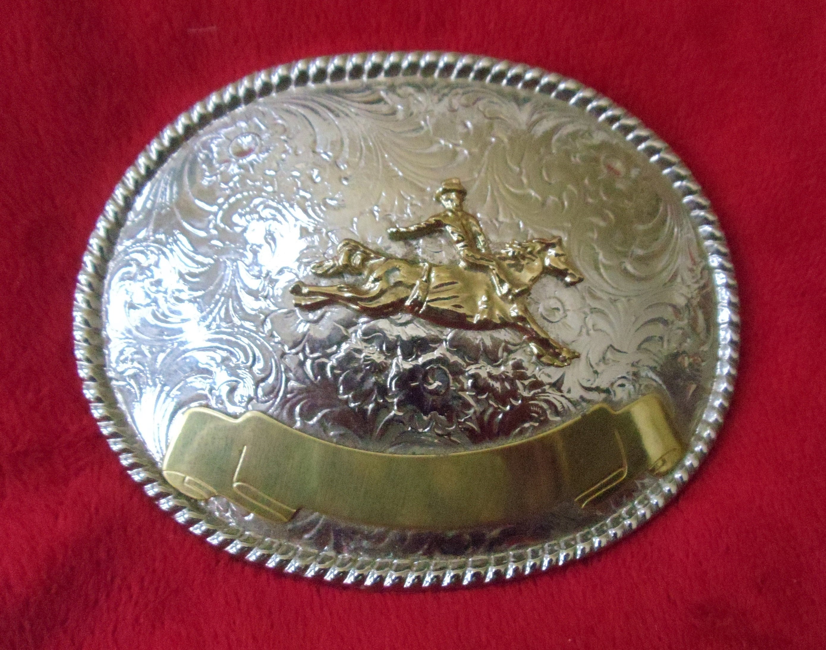 Vintage Western Cowboy Scene Buckle Vintage Sterling Silver Western Cowboy Ranger Belt Buckle  main image 4