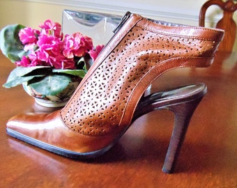 Vintage Italian Leather High Heel Pumps - Yanni Vero Cuoio - Size 8