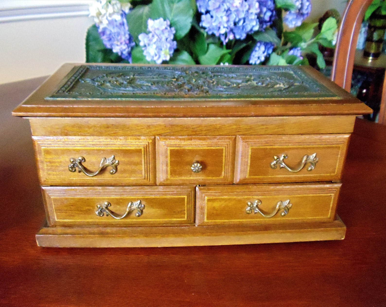 Musical Jewelry Box Vintage Toyo Japan Oak Wood Red Velvet Etsy