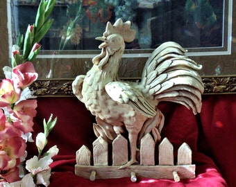 Vintage Rooster Wall Hanger: Sculptured Resin Farmhouse Decor