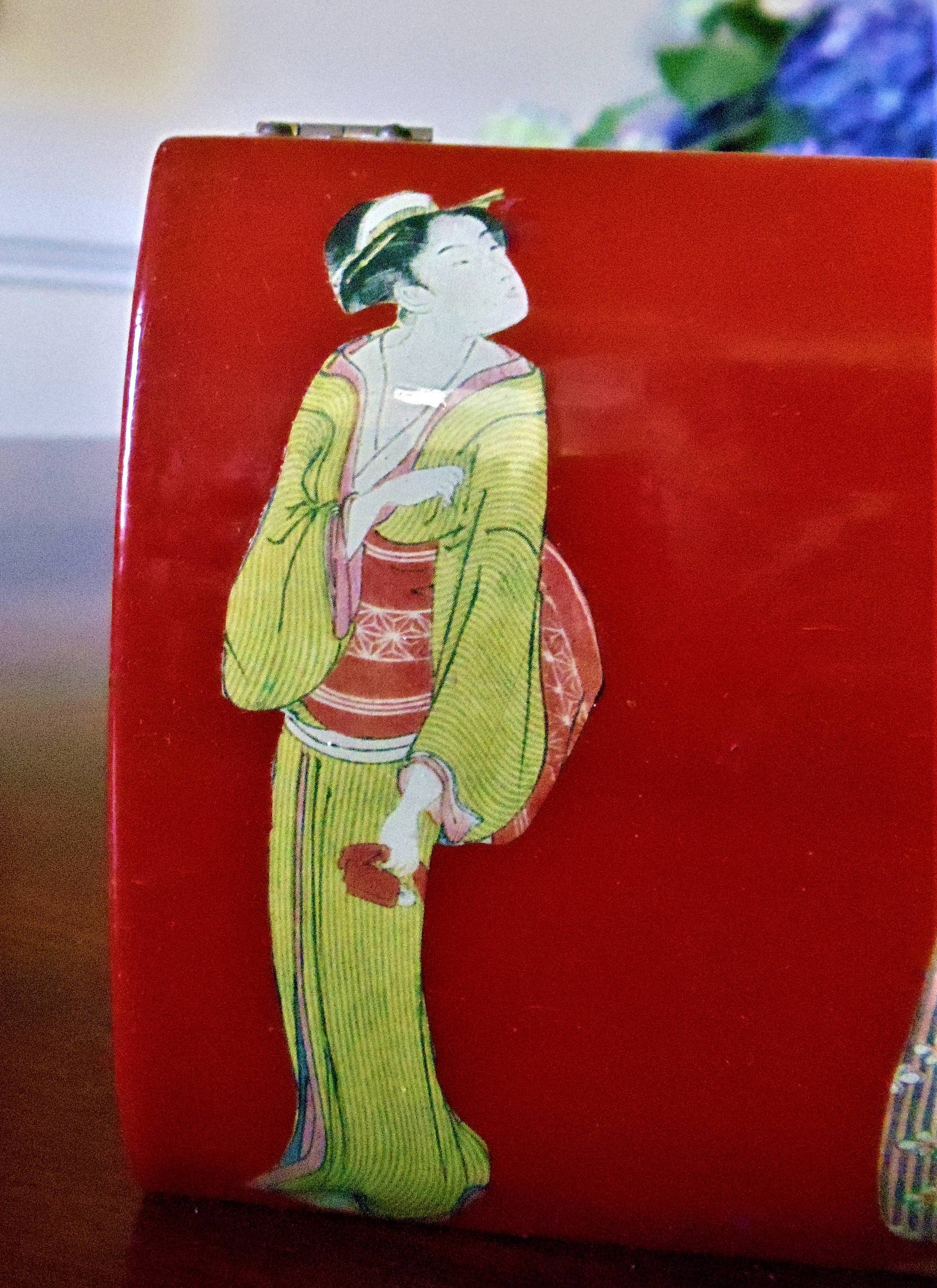 Vintage Japanese Geisha Lacquer Box, Burgundy Red Keepsake, Mid Century ...