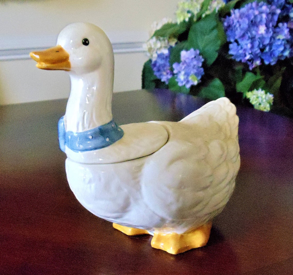 Duck Ceramic Cookie Jar Vintage Cute Hand Painted White Young | Etsy