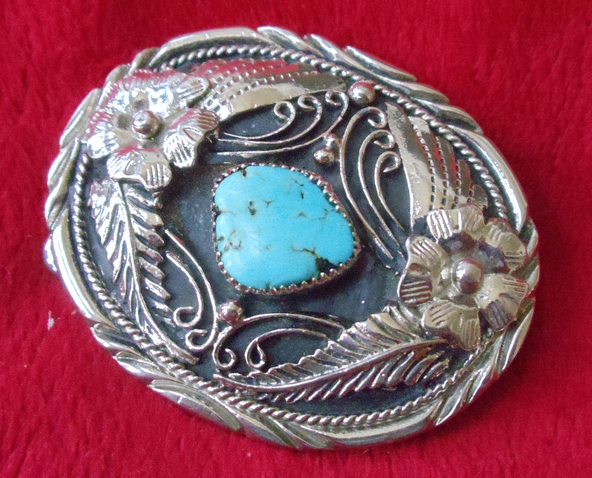 Turquoise Belt Buckle Vintage S.S.I. Western Navajo  display picture 3