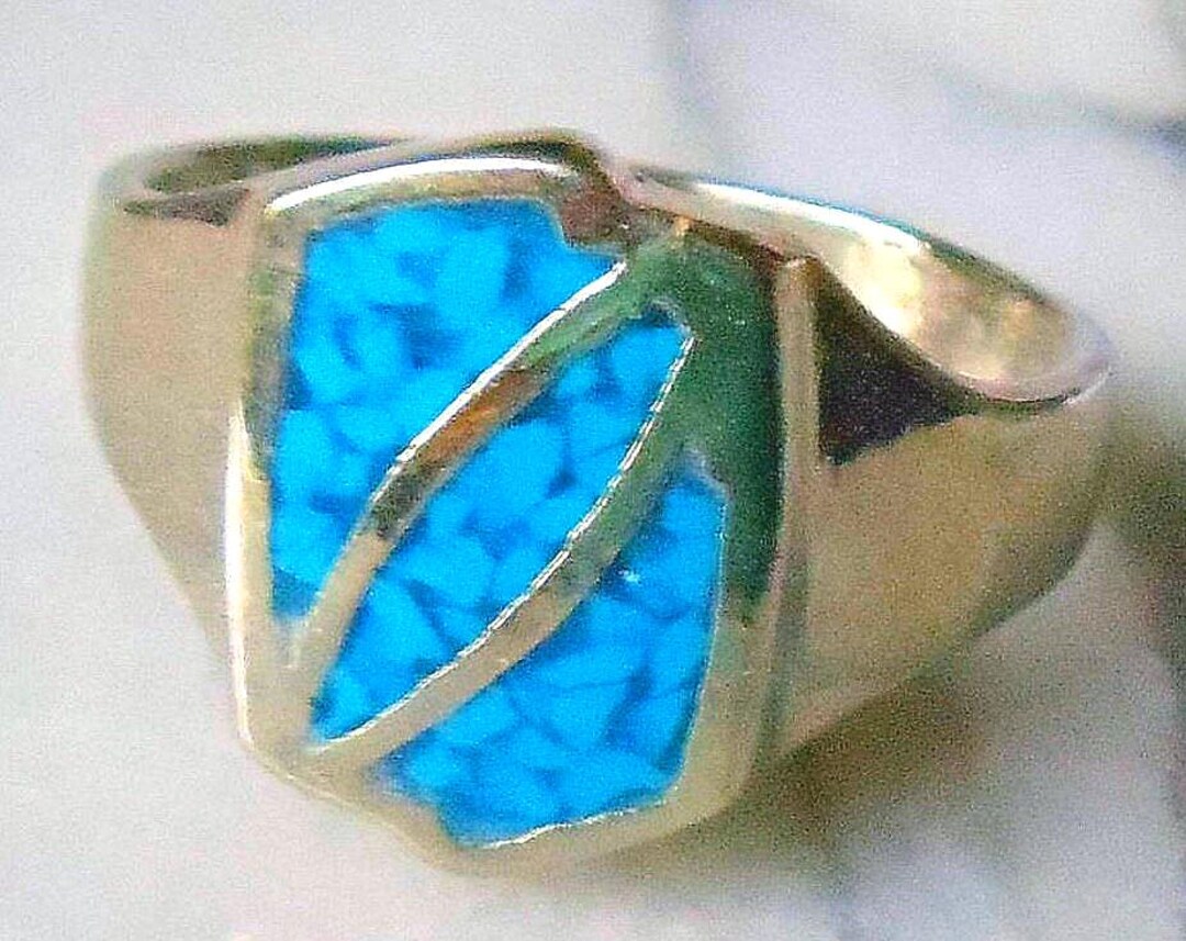 Turquoise Inlay Rings Vintage Turquoise Inlay Ring: Native American Style, Size 10.5 - Etsy
