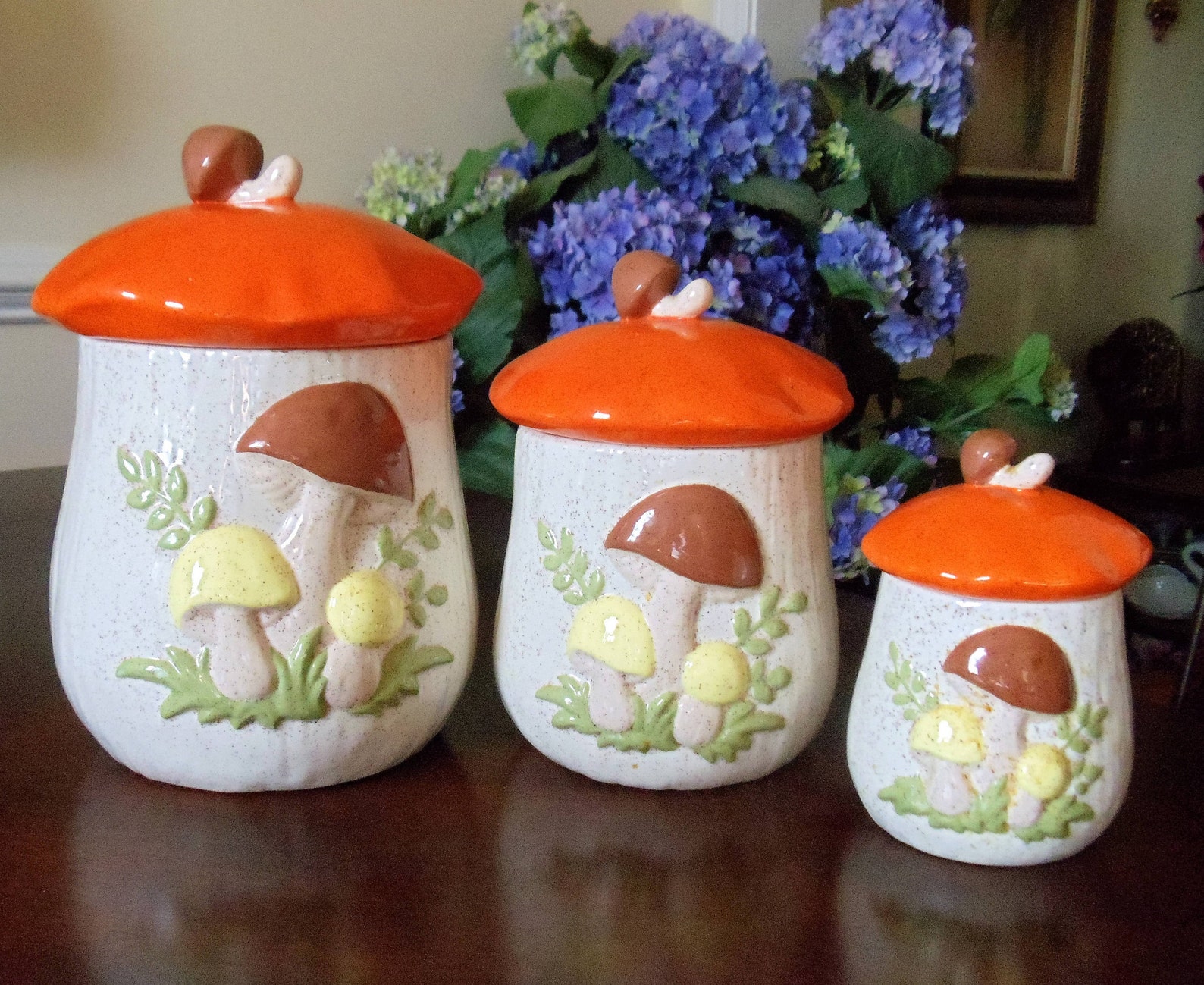 Mushroom Cookie Jar Canister Set of 3 Handpainted Bright & Etsy