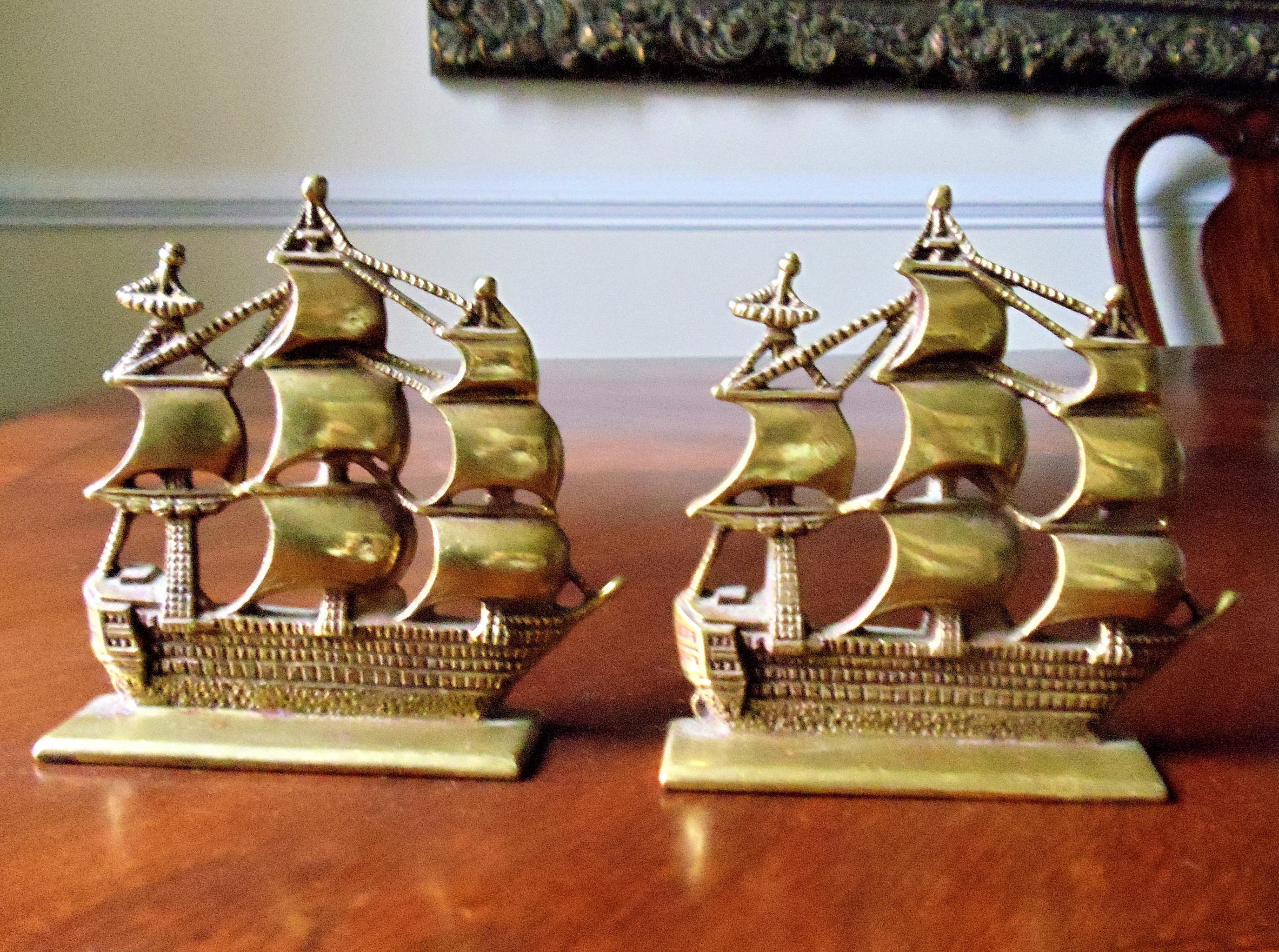 Brass Sailing Ship Bookends Set of 2 Vintage Solid Brass Etsy