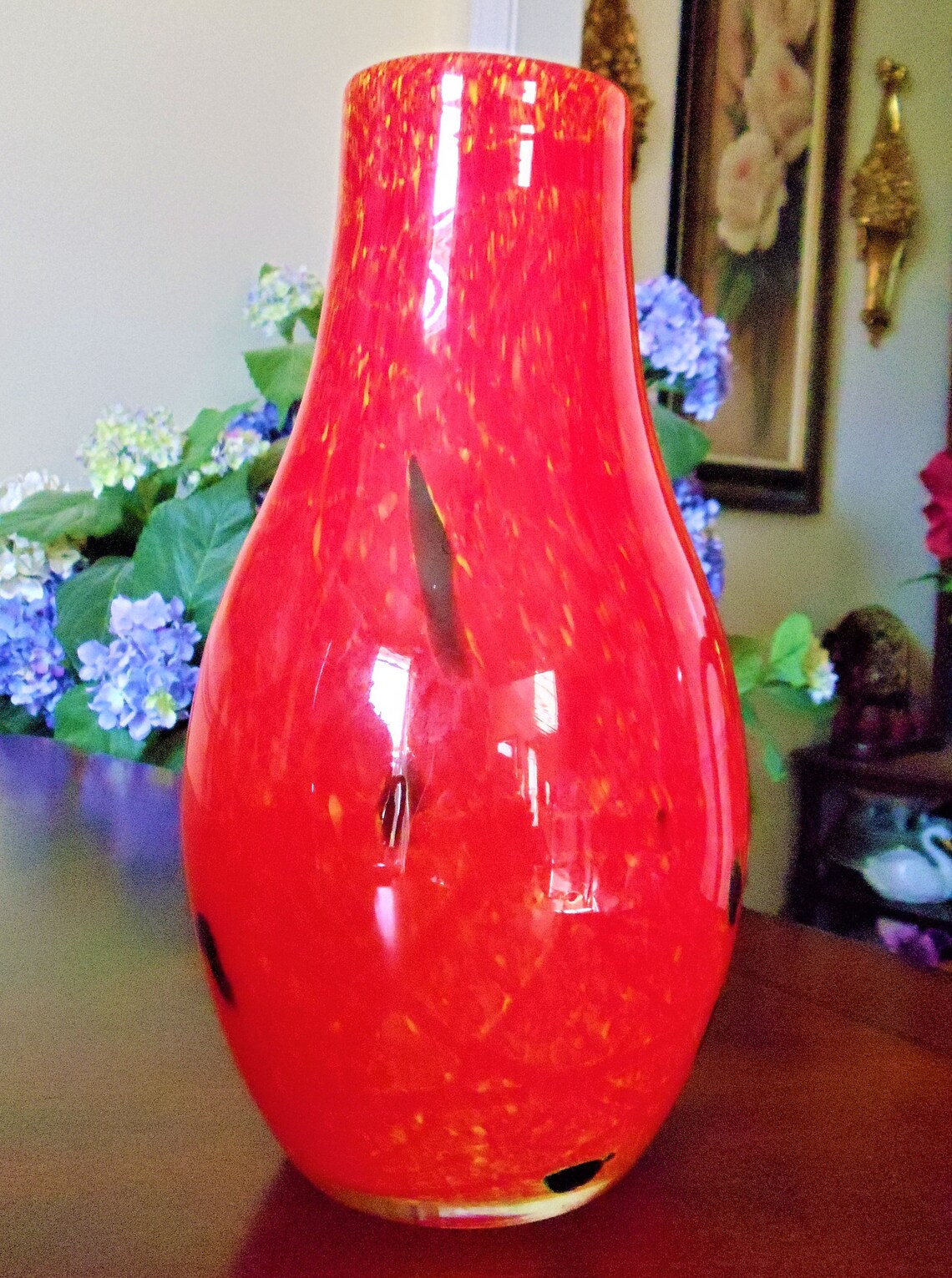 Art Glass Red Vase Vintage Extra Large Tall Fire Red With Etsy
