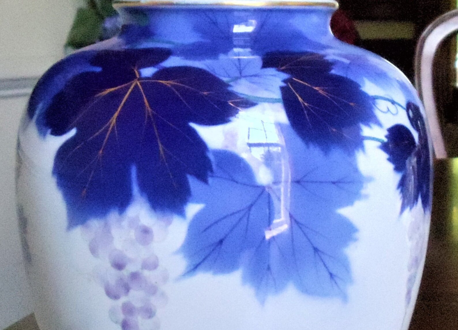 White & Blue Grape Large Vase Vintage Porcelain Floral Decor Etsy