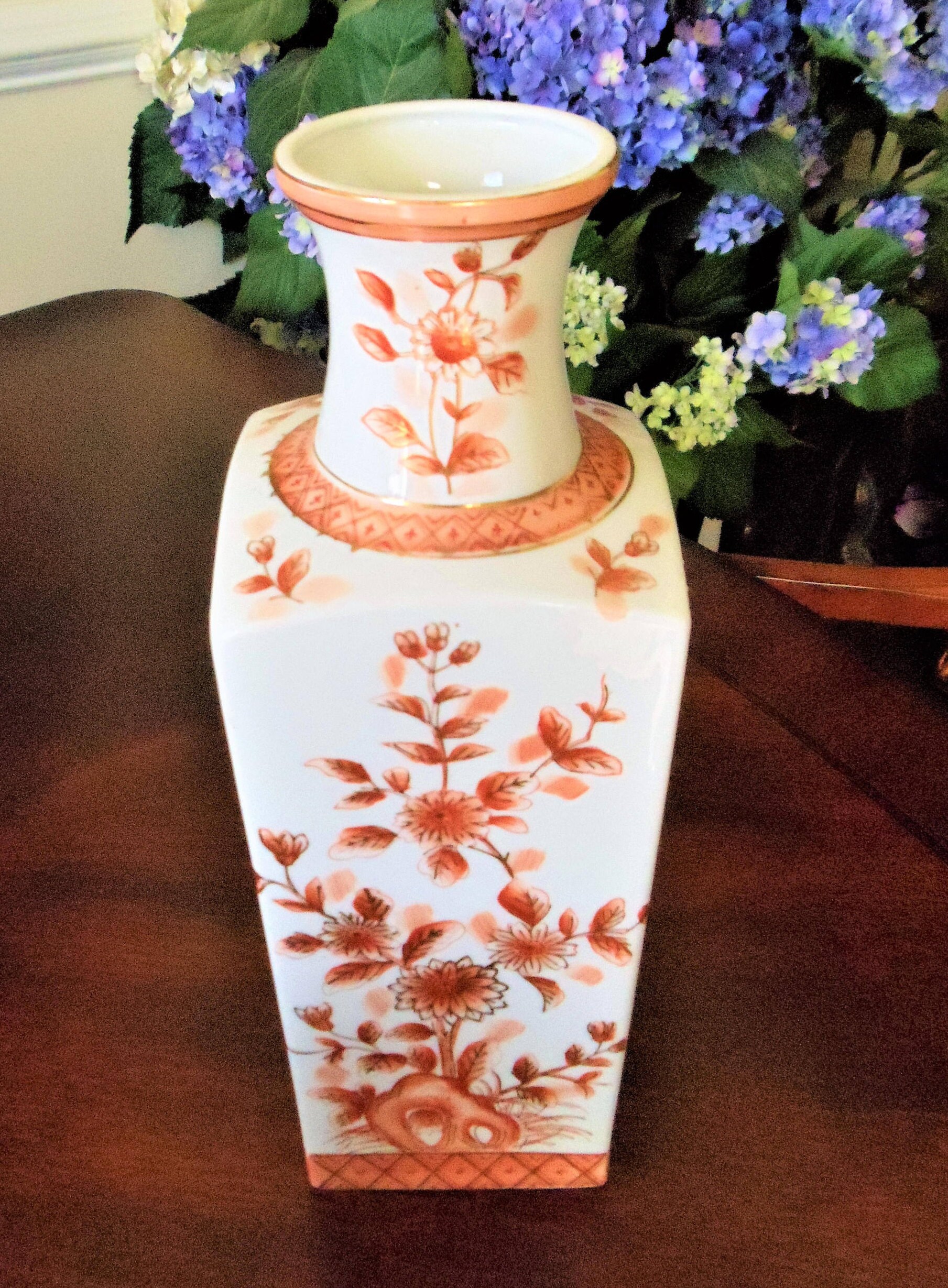Vintage Norleans Japan Floral Vase, Hand Painted Orange Flowers