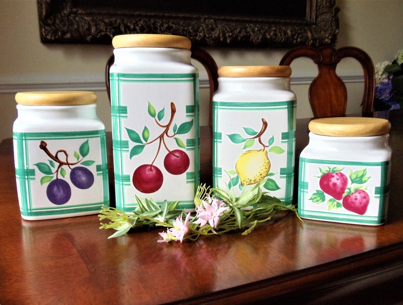 Fruit Ceramic Canister Set of 4 Vintage Lillian Vernon Bright Etsy