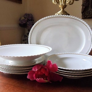 Antique K&A Krautheim Selb Bavaria Germany Dinner Set (10 Pieces), Rare Collectible Aurelia Pattern White Gold Classy Elegant 4 Person Set