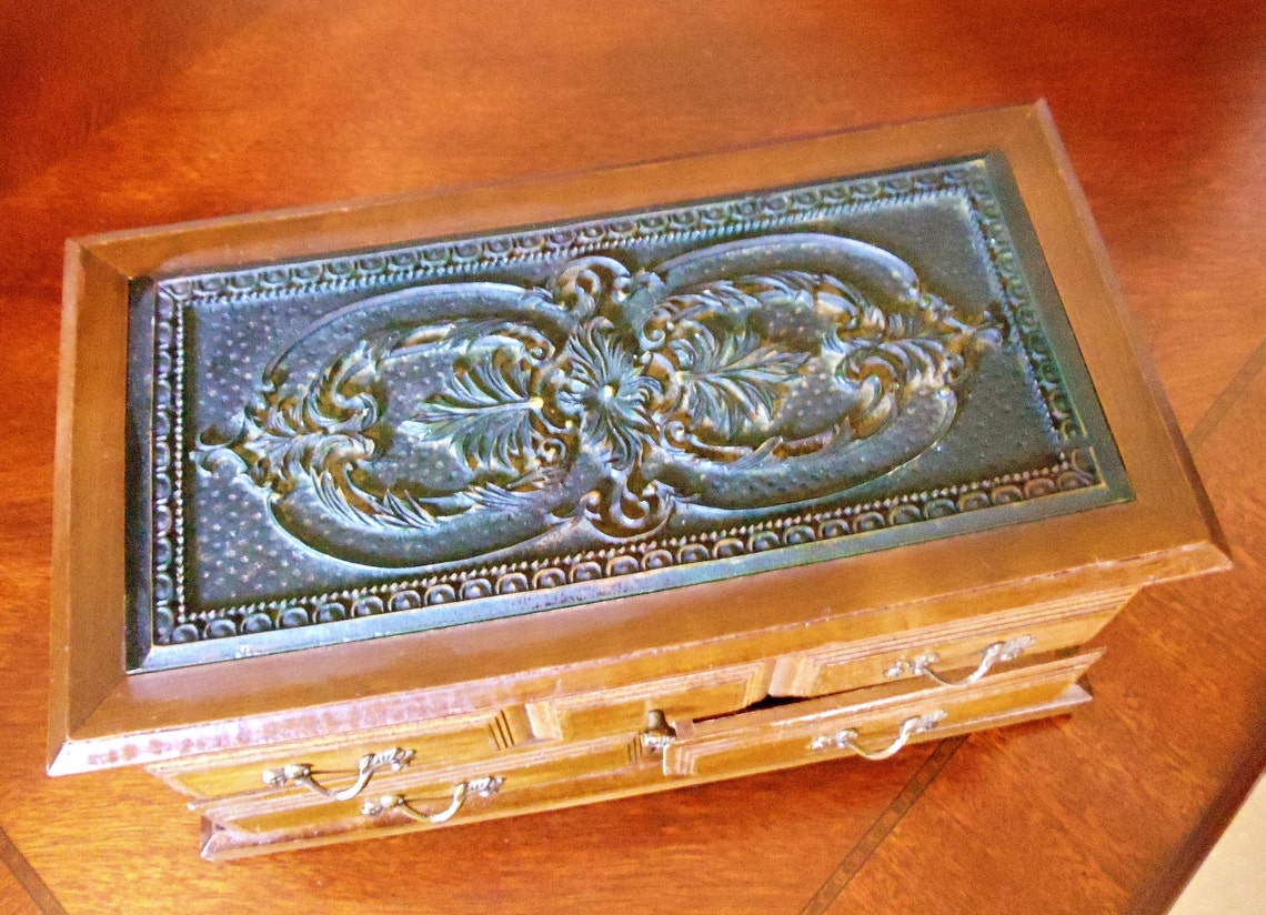 Vintage Toyo Japan Musical Jewelry Box Oak Wood Red Velvet Etsy