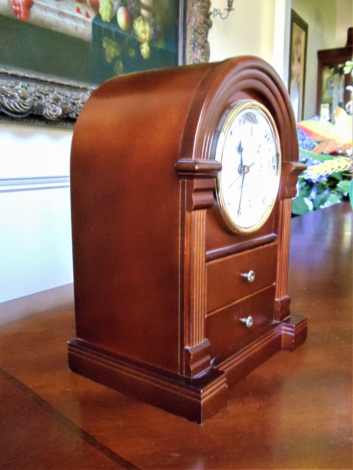 Clock Jewelry Box Vintage Bulova Quartz Mantel Mahogany Wood Etsy