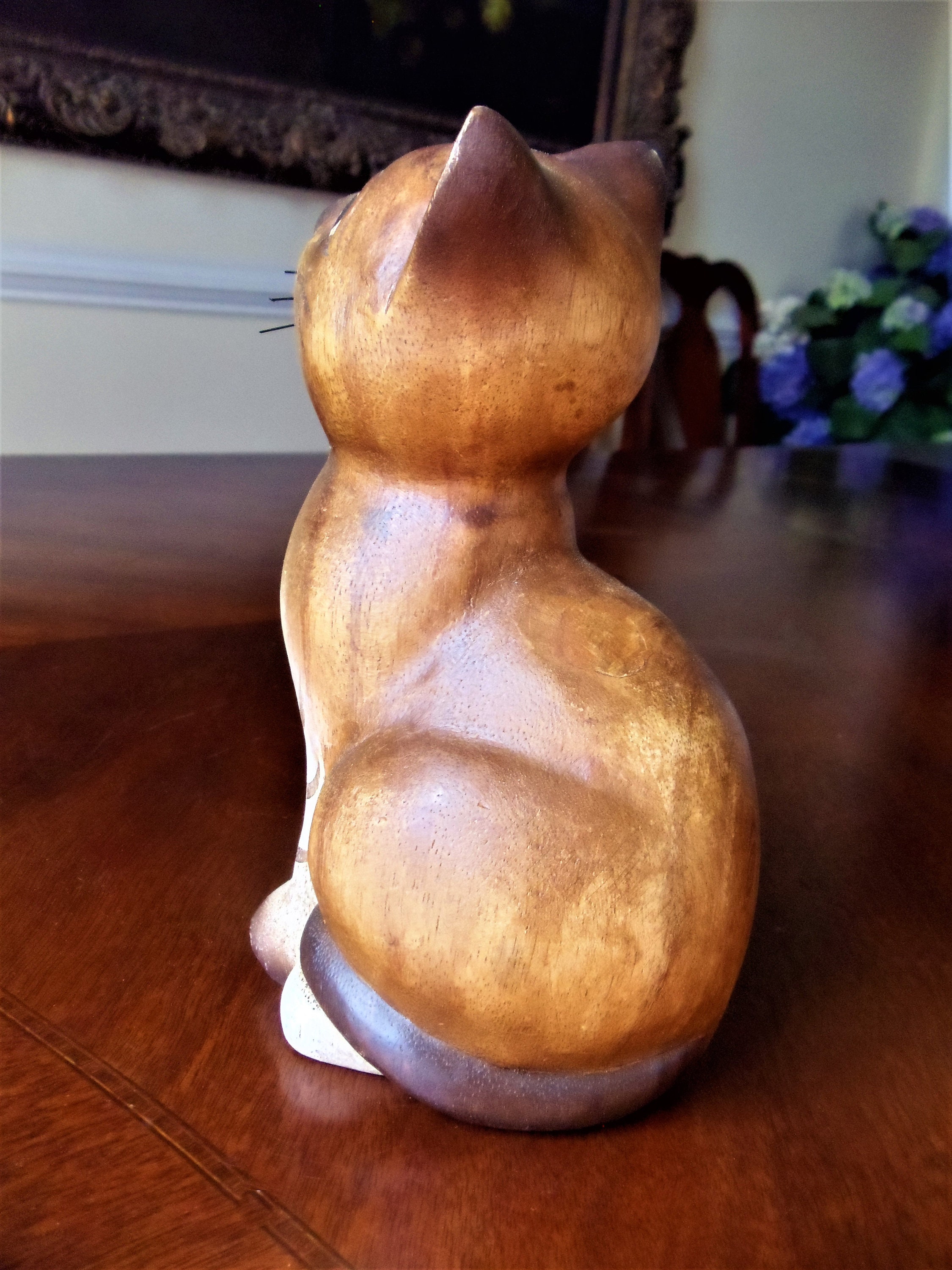 Wood Cat Sculpture Adorable Vintage Hand Carved Wooden Etsy