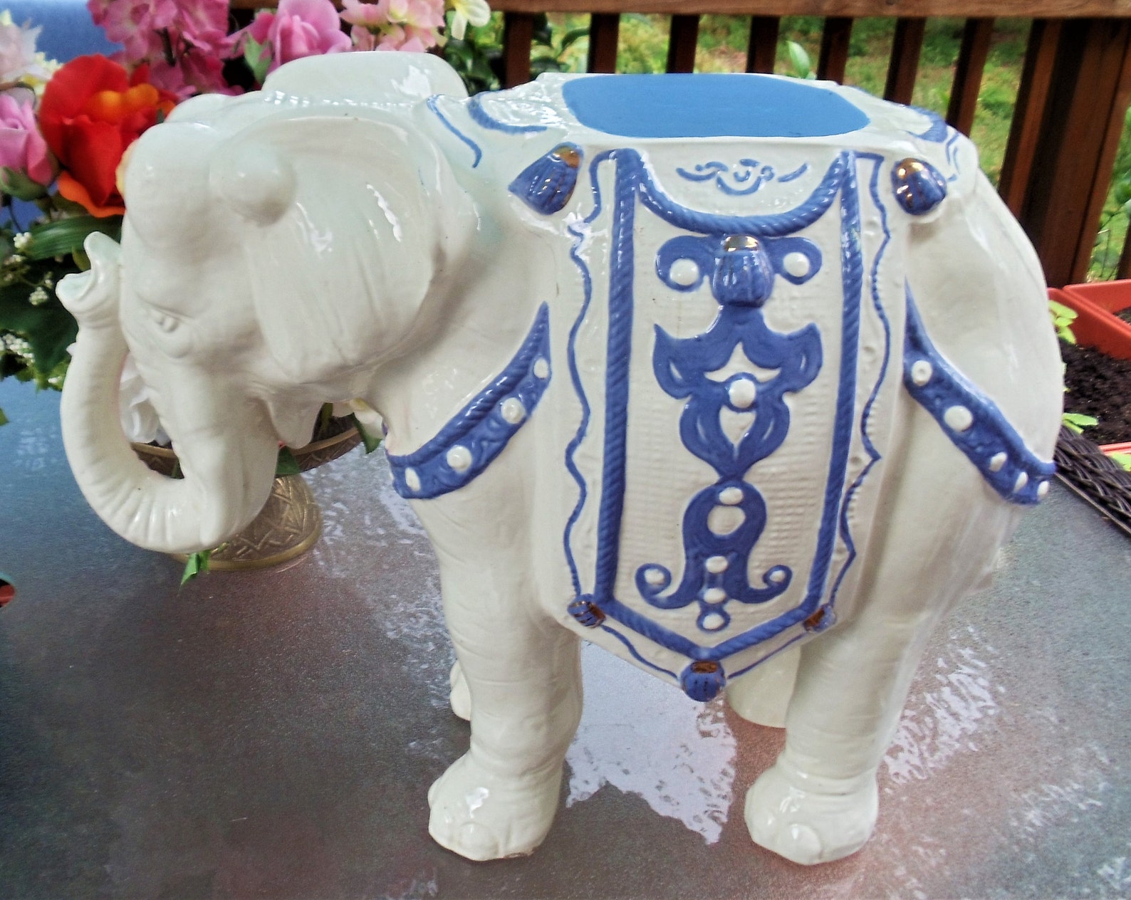 Large Ceramic Elephant Statue Vintage White & Blue Elephant Etsy Italia