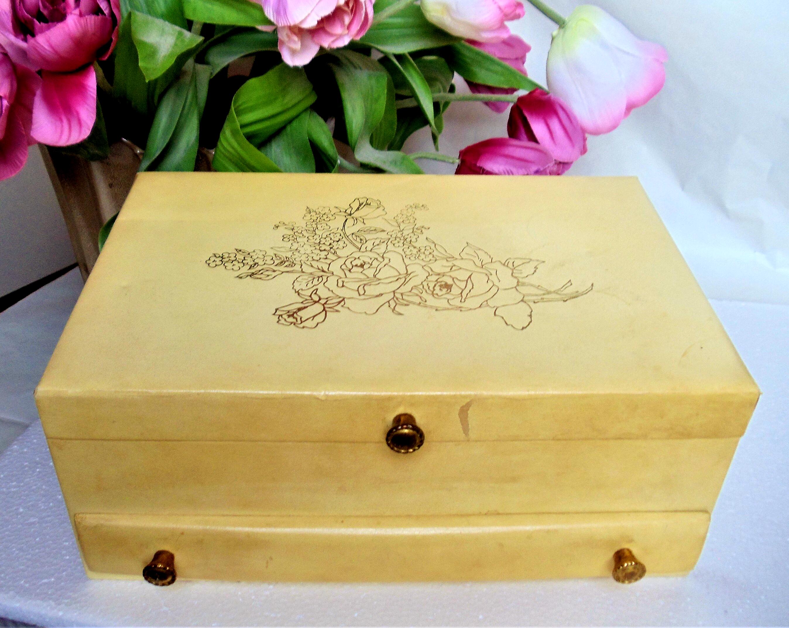 Vintage Lady Buxton Jewelry Box, Faux Leather Floral Exterior, Red