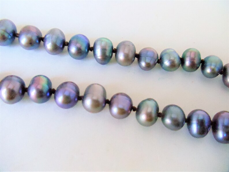 Vintage Hand Knotted Genuine Cultured Freshwater Pearls Beaded Necklace Shiny Rainbow Gray Baroque Pearls Necklace Genuine Pearls Necklace