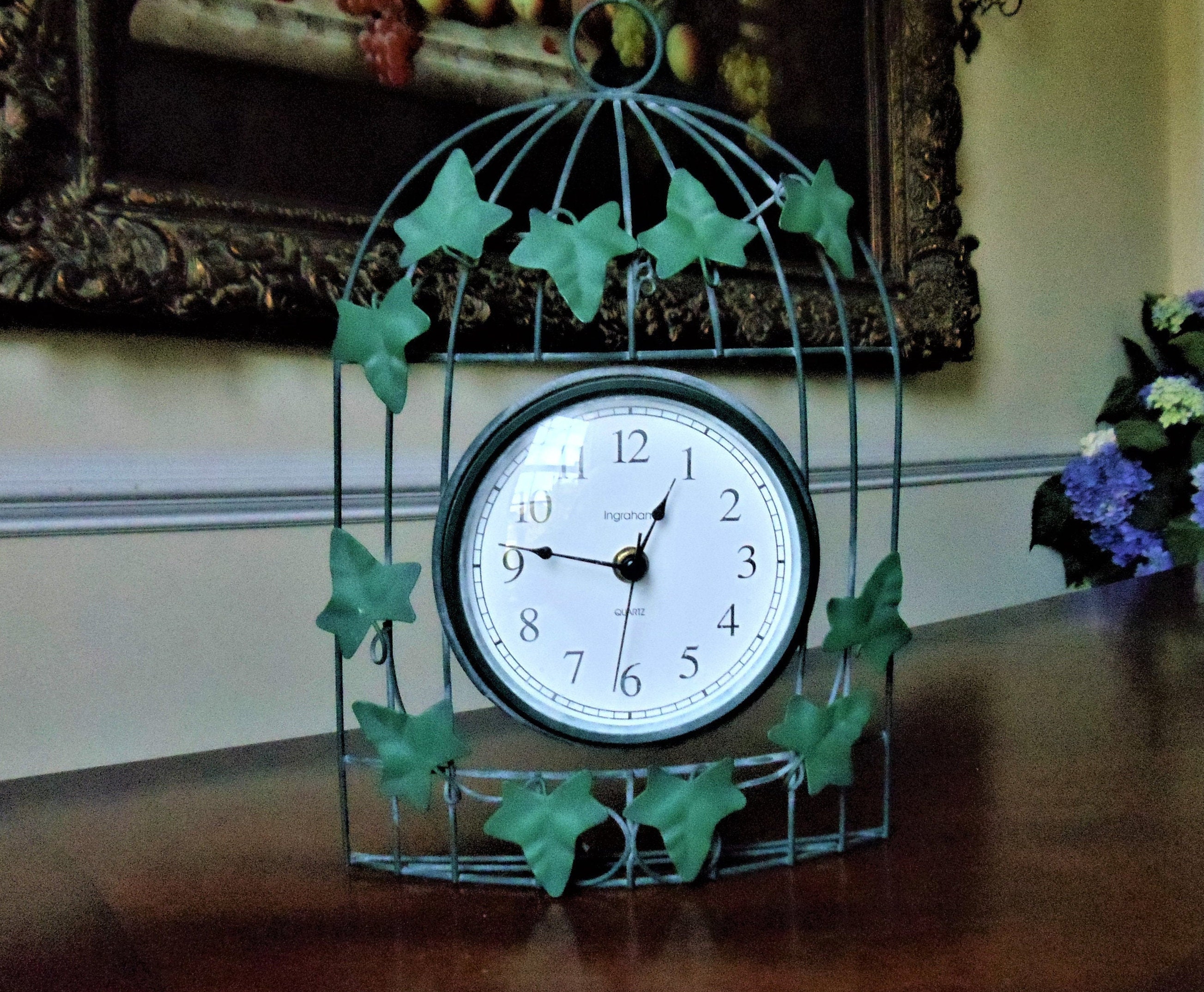 Birdcage Ingraham Quartz Wall Clock, Farmhouse Decor, Vintage