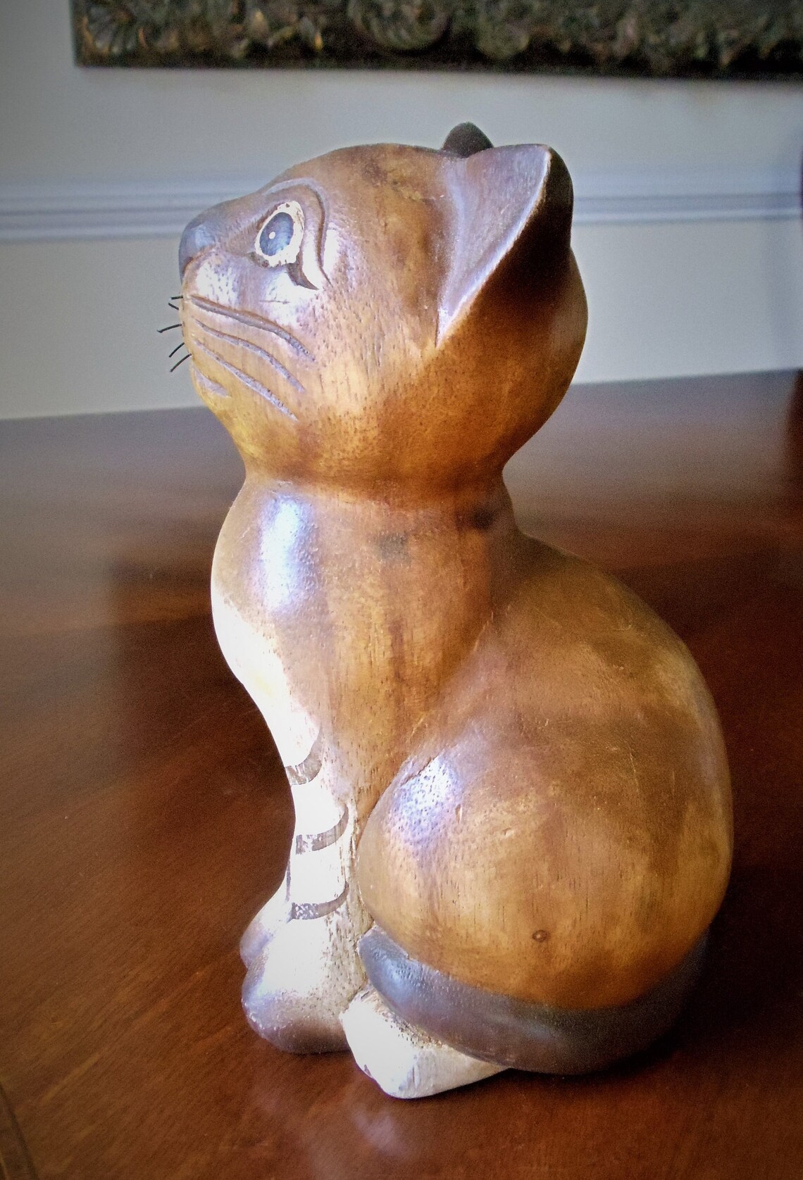 Wood Cat Sculpture Adorable Vintage Hand Carved Wooden Etsy