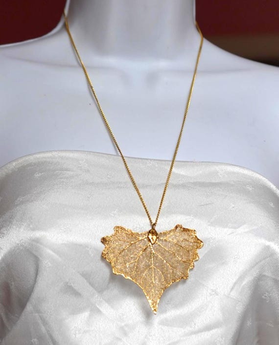 Vintage 24K Gold Dipped Sycamore Leaf Pendant Nec… - image 5