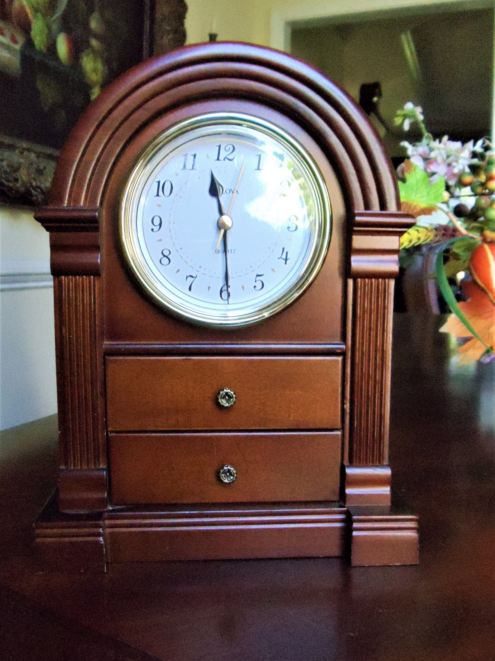 Clock Jewelry Box Vintage Bulova Quartz Mantel Mahogany Wood Etsy