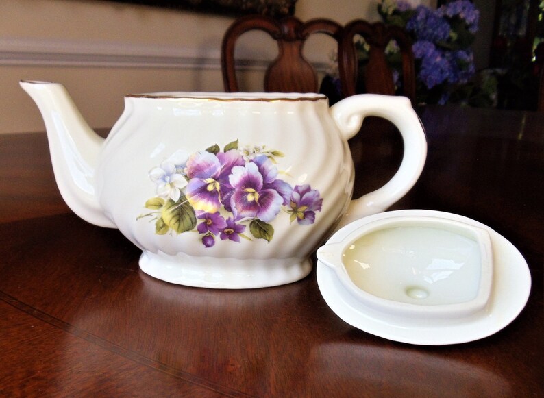 Vintage Pansy Flowers 2 Person Tea Set Purple Pansies Green Etsy