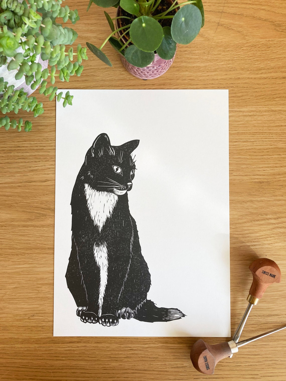 Cat Lino Print Original Print Etsy