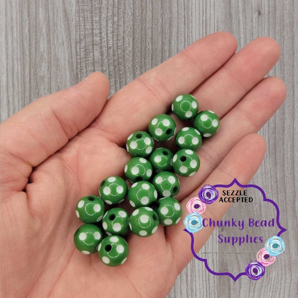 12mm "Christmas Green" Acrylic Polka Dot Beads, Green Polka Dot, Christmas Beads, Mini Chunky Beads, Chunky Bead Supplies, CBS, Acrylic Bead