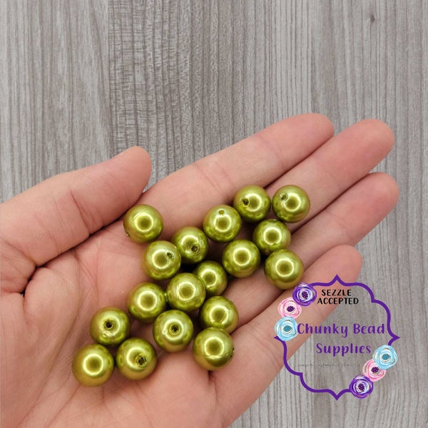 12mm "Olive Green" Acrylic Pearls, Dark Green Resin Pearls, Fall Green Pearls, Chunky Bead Supplies, CBS, Mini Chunky Beads Faux Pearls