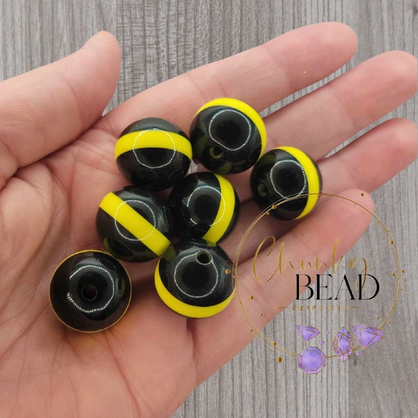 "20mm ""Yellow Line"" gedruckte Bubblegum Perlen, Dispatcher, CBS, Chunky Bead Decore, Yellow Line, First Responder, Gelber Streifen."