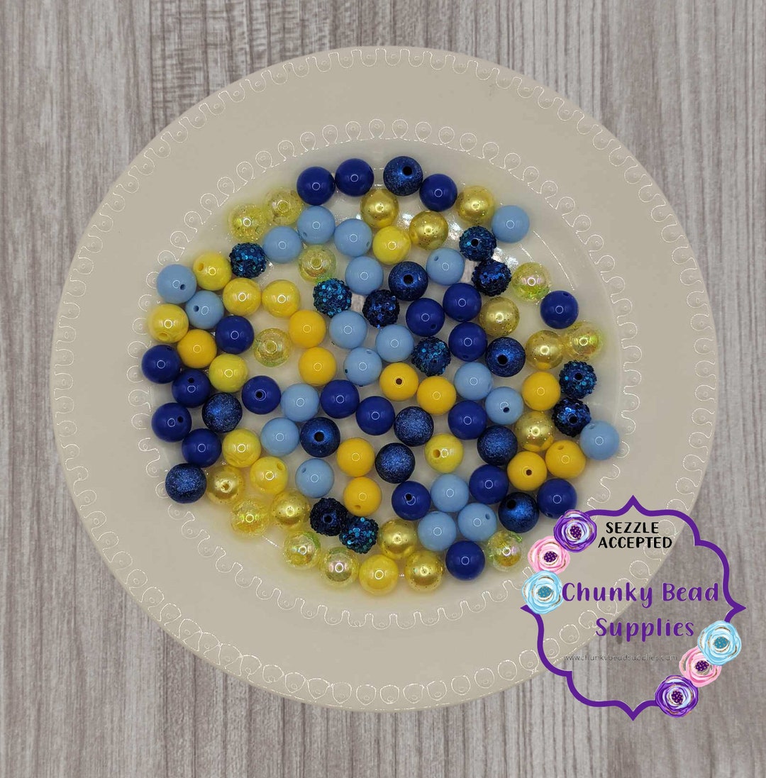 12mm blue & Yellow Minichunky Bubble Gum Bead Mix, Princess Bead Mix