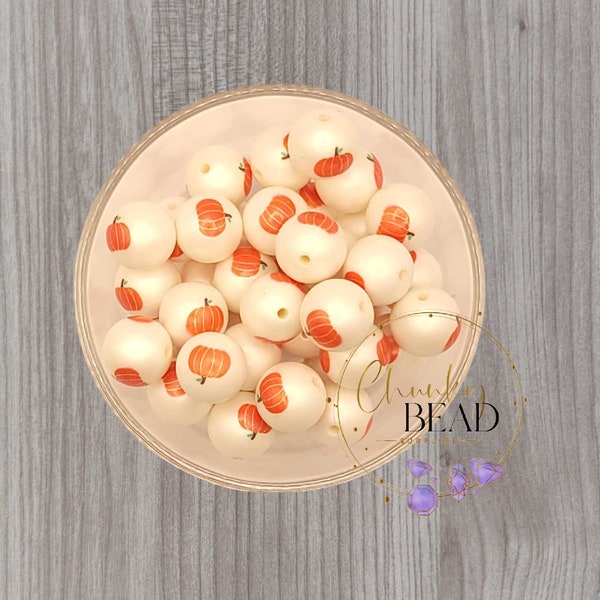 20mm "Pumpkin" Double Print Acrylic Beads, Halloween, Fall, Autumn, Chunky Bead Supplies, CBS, Printed, Orange, Pearl, Chunky Bubblegum