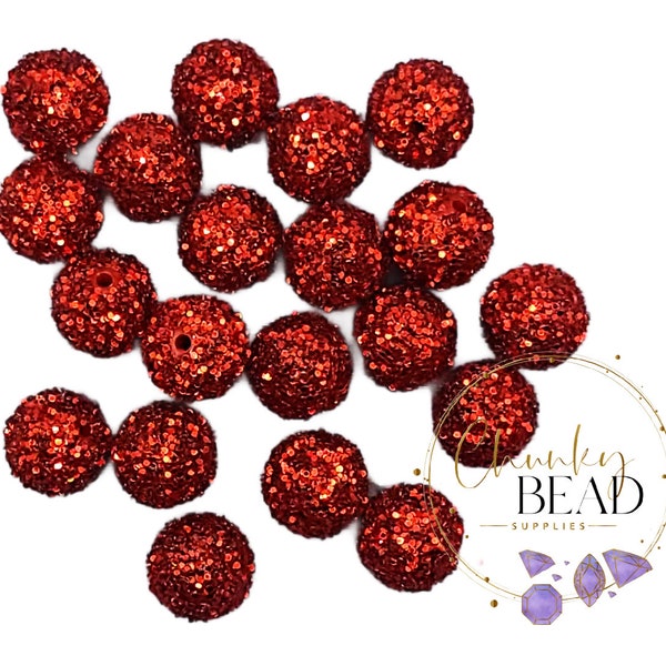 20mm “Red” Sequin Glitter Rhinestone Acrylic Beads, Chunky Bead Supplies, Chunky Bubblegum, Sequins, Glitter Beads, Gumballs, Beading, DIY