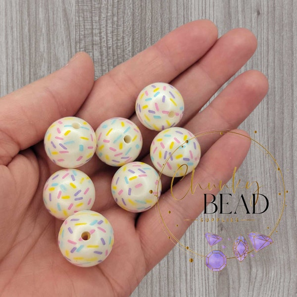 20mm "Colorful Sprinkle" Printed Chunky Bubblegum Beads, Chunky Bead Supplies, Cupcake Sprinkles, Chunky Bubblegum, Dessert, Whole Print