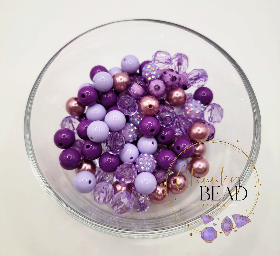 12mm purples Acrylic Beads Mix, Bulk Bead Mix, Chunky Bead Supplies, CBS, Light Purple, Dark