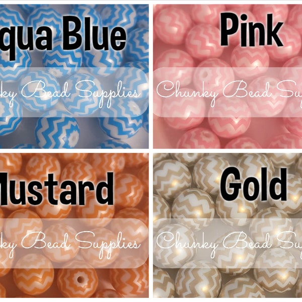 20mm Chevron Acrylic Beads--Aqua Blue--Pink--Mustard--Gold