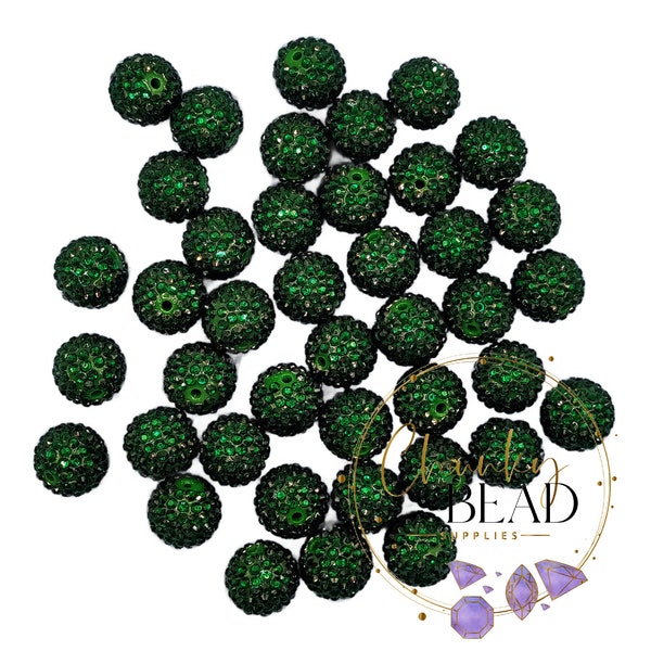 20mm "Dark Green" Foil Rhinestone Acrylic Beads, Chunky Bead Supplies, CBS, Chunky Bubblegum, DIY Craft, Jewelry Making, Beading